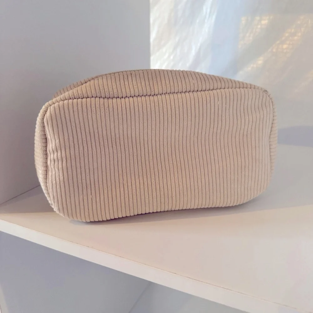 Tan Corduroy Cosmetic Bag